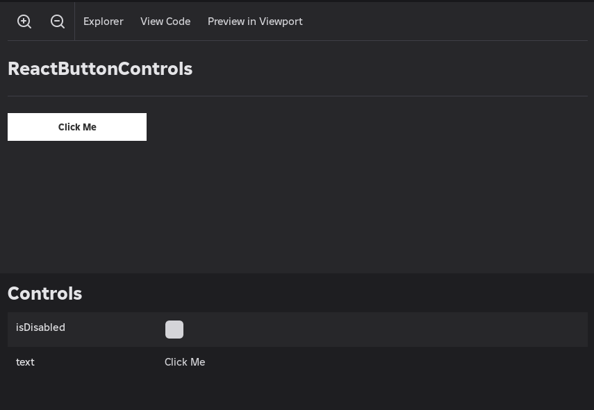 Story preview for ReactButtonControls showing the Controls panel