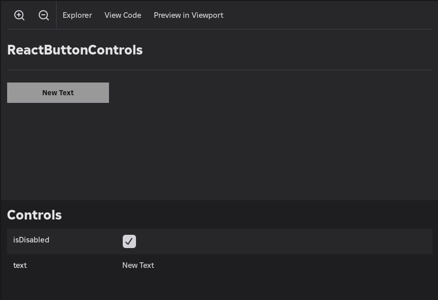 Story preview for ReactButtonControls showing modifications made to the controls